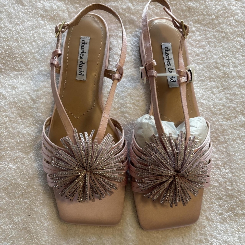 Charles David Pink Embellished T-Strap Sandals